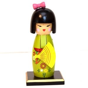 World Market Geisha Girl Japanese Asian Kokeshi Wood Figurine 2012 Green 7"